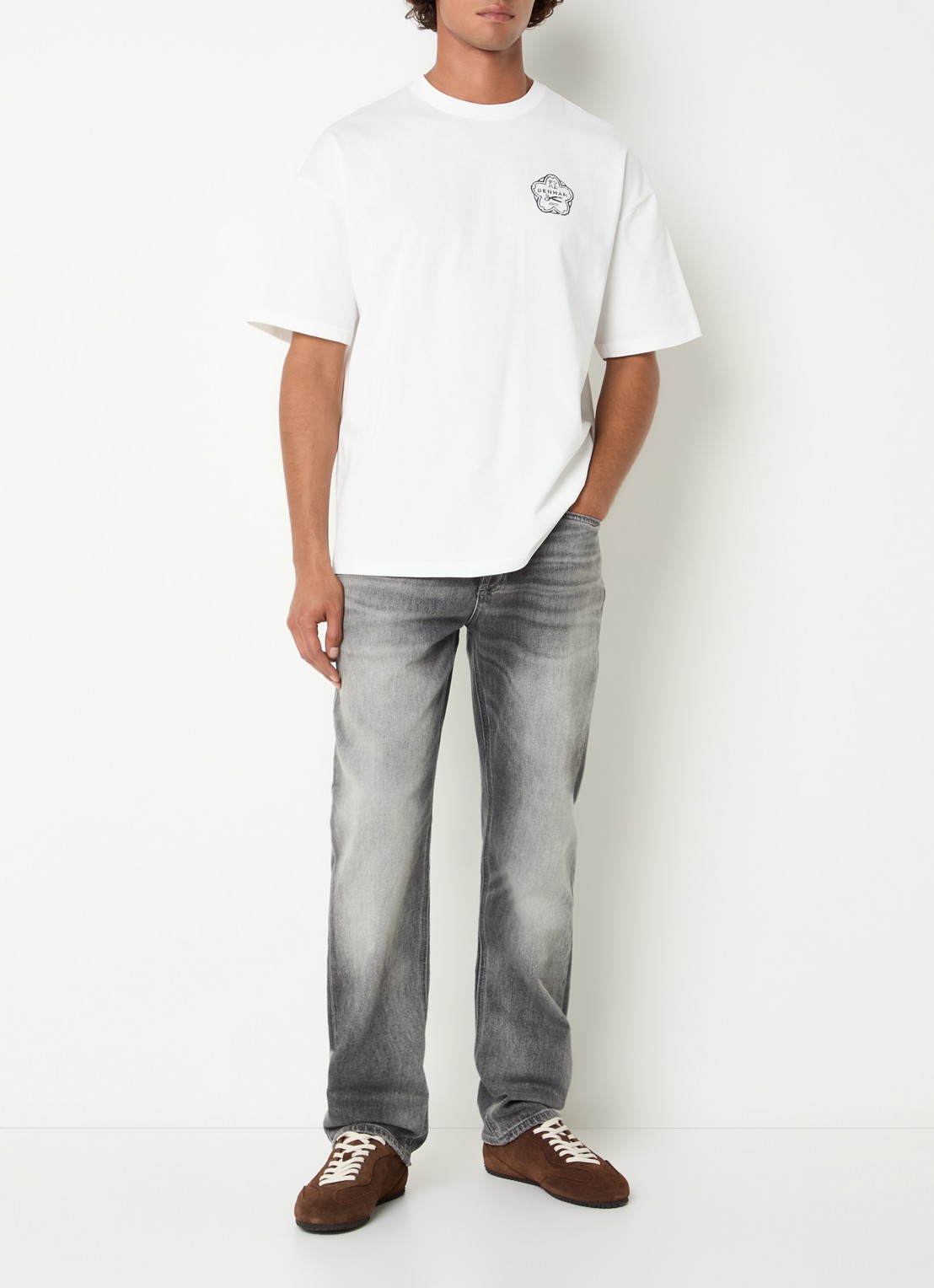 Denham Roots T-shirt met logo- en backprint - voorkant 4 wit