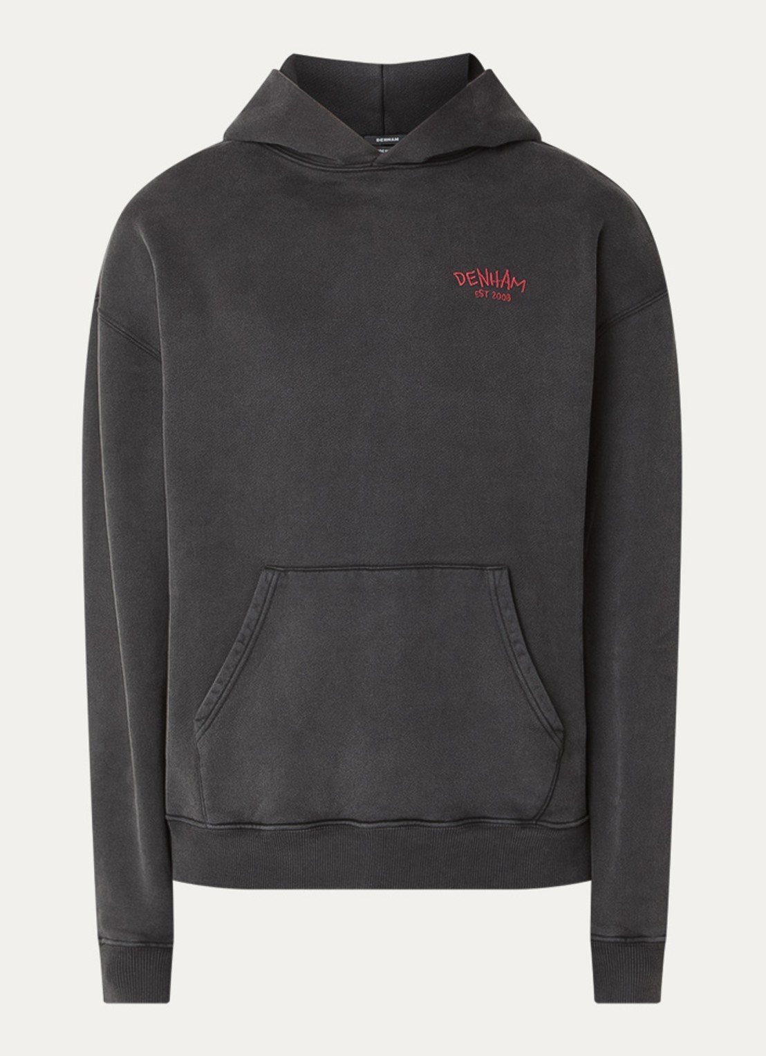 Denham Rose hoodie met logo- en backprint - voorkant 3 antraciet