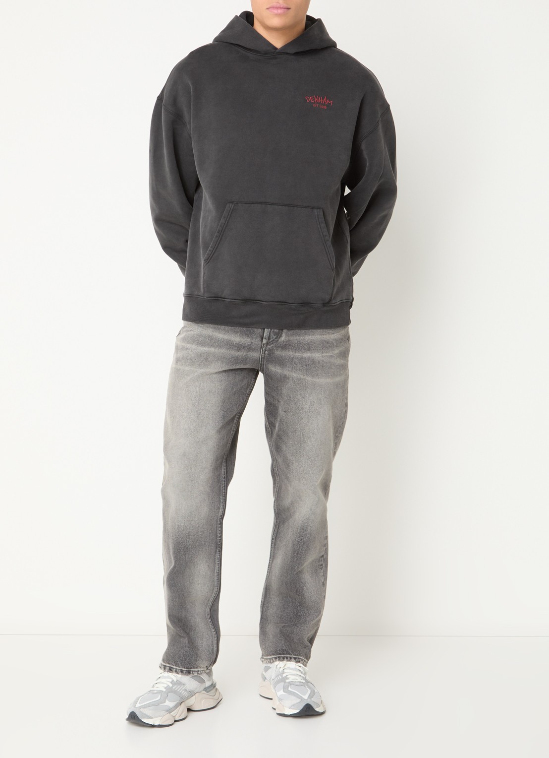 Denham Rose hoodie met logo- en backprint - voorkant 4 antraciet