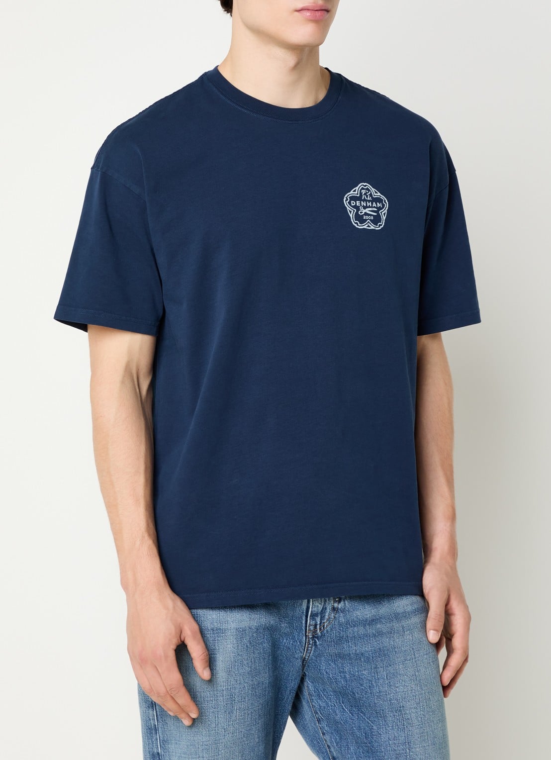 Denham Sake T-shirt met logo- en backprint - achterkant 2 donkerblauw