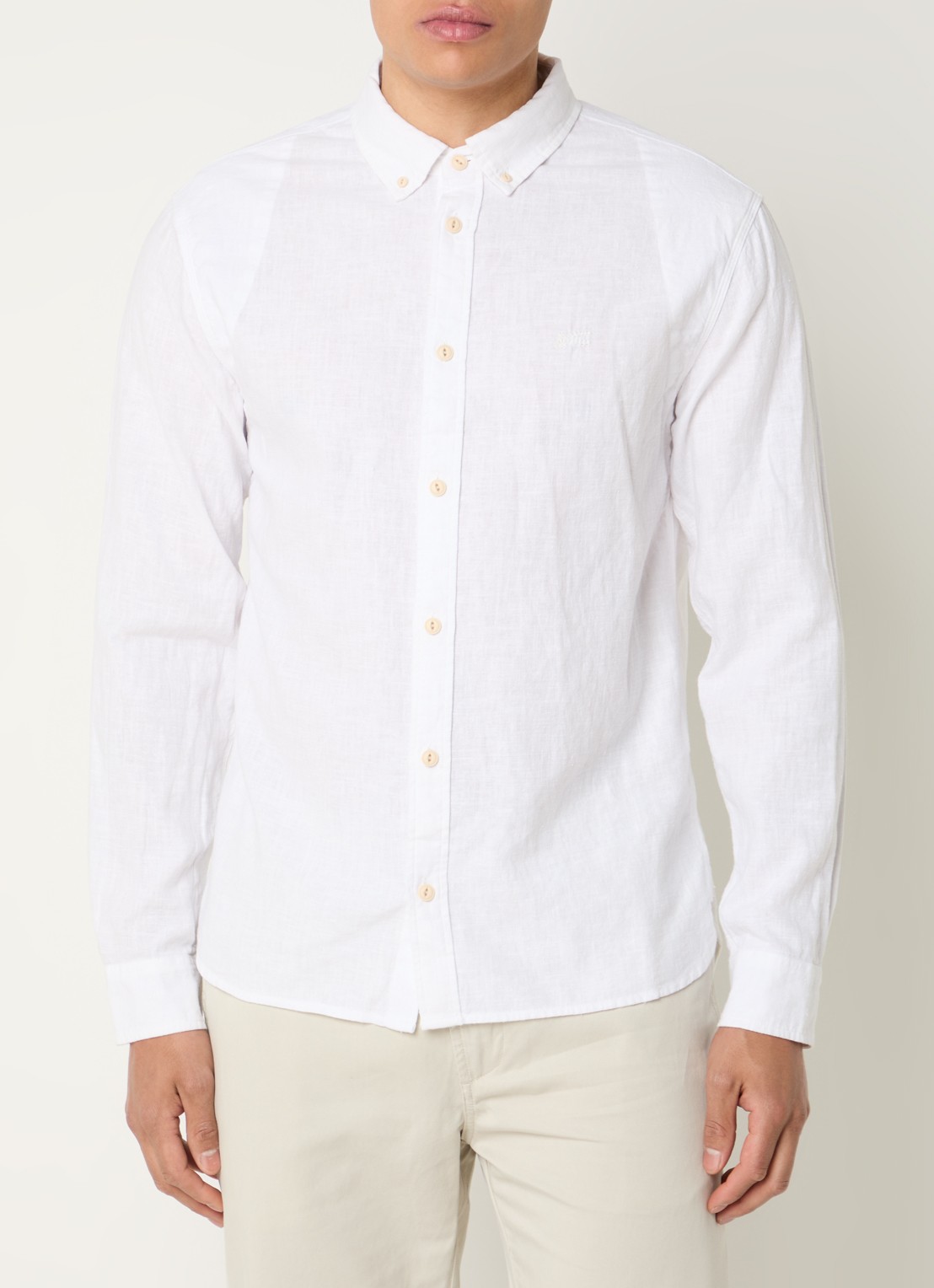 Denham Scissor regular fit overhemd in linnenblend - detail wit