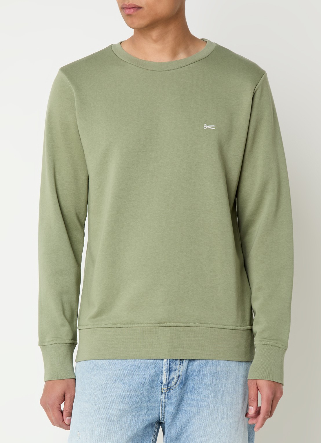 Denham Sweater met logo - detail bronsgroen