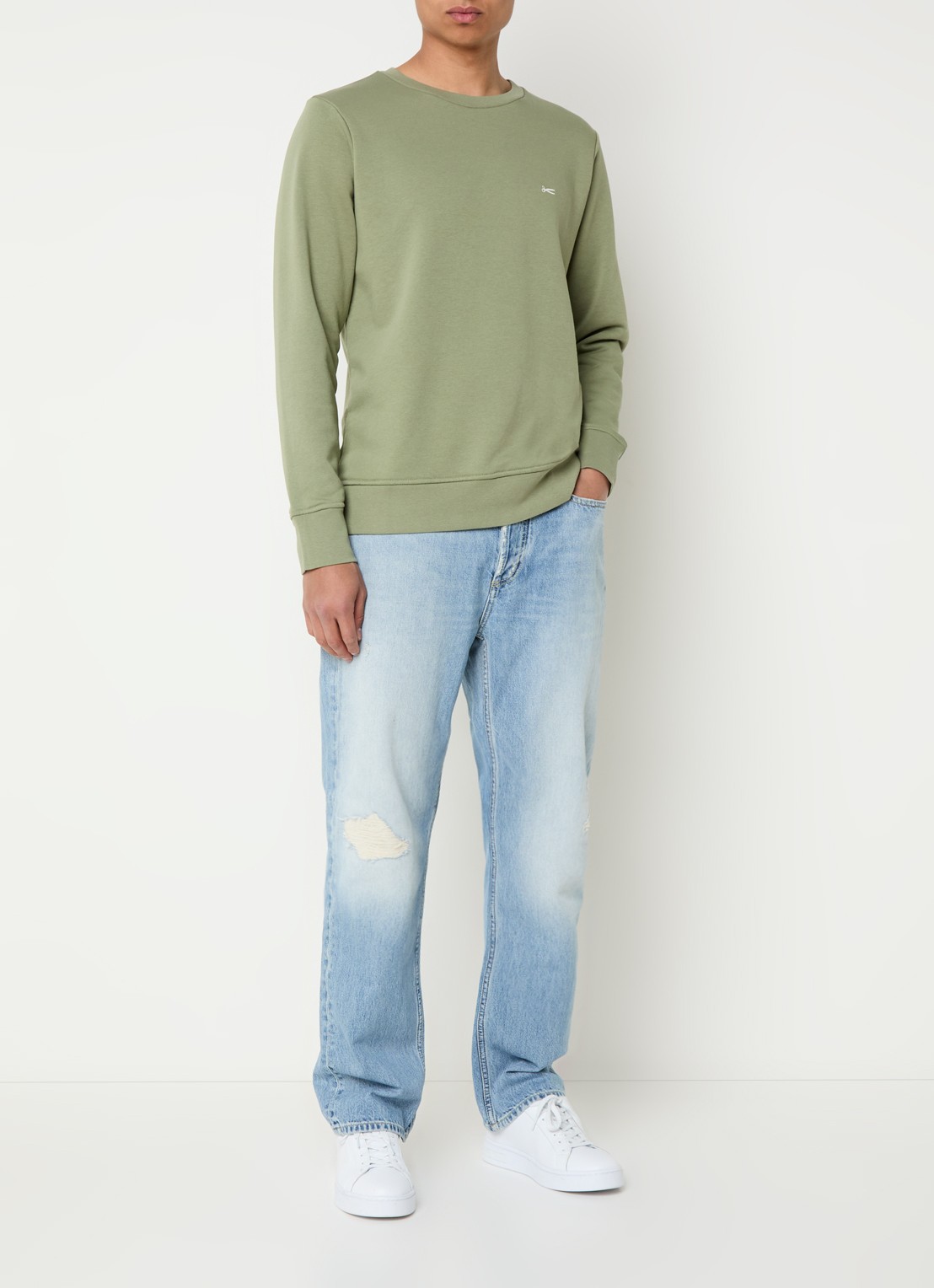 Denham Sweater met logo - voorkant 4 bronsgroen