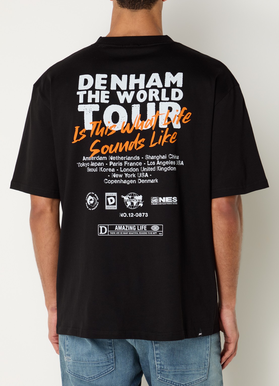 Denham T-shirt met logo- en backprint - detail 4 zwart