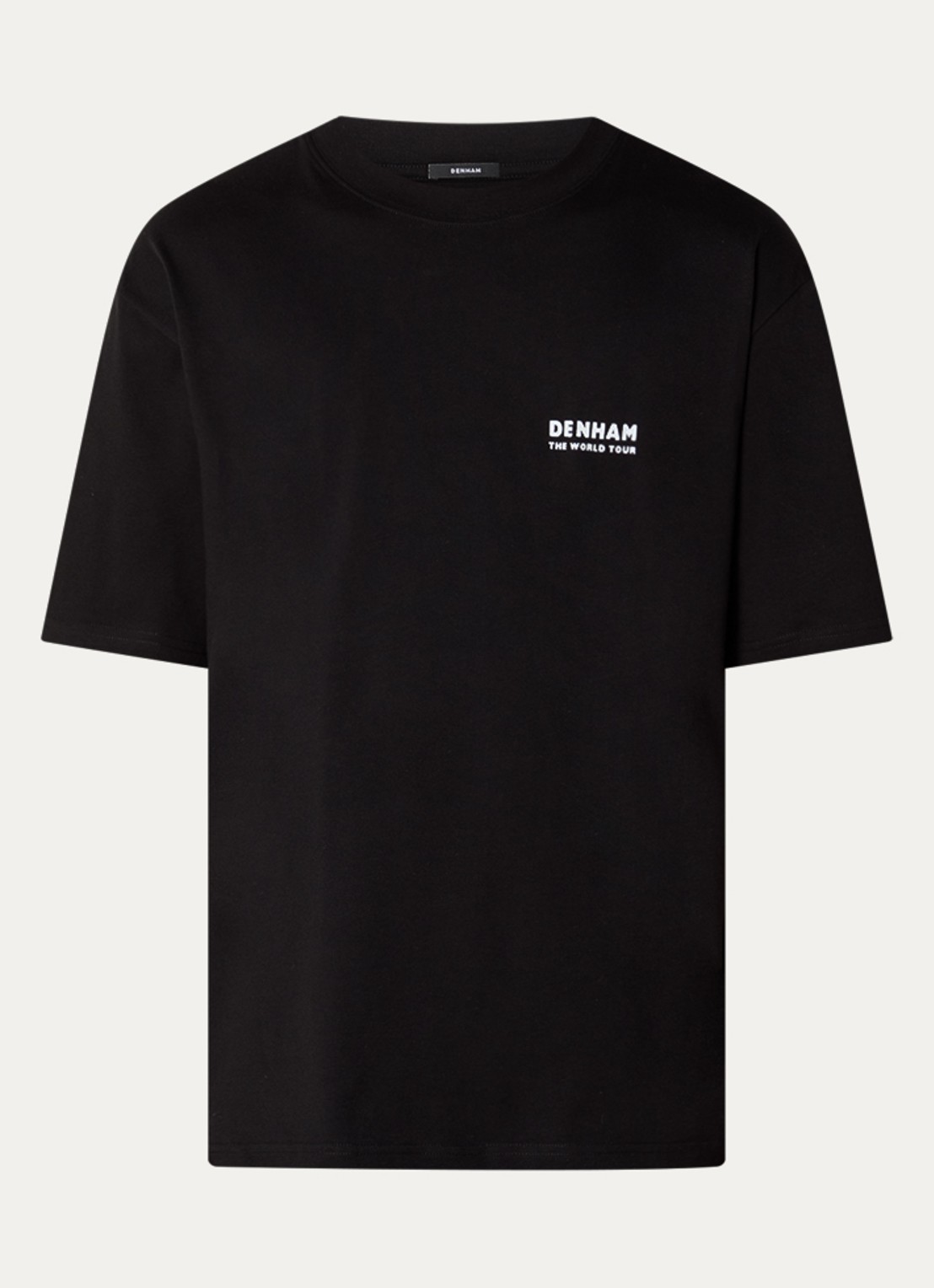 Denham T-shirt met logo- en backprint - voorkant zwart