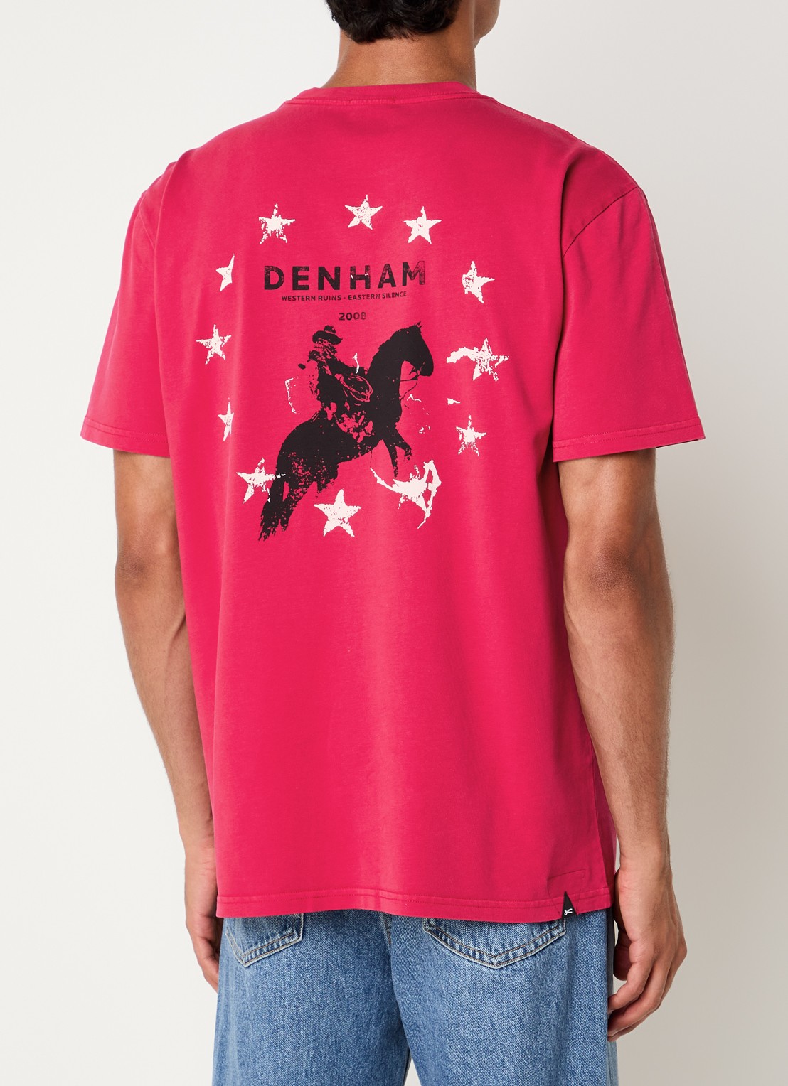 Denham T-shirt met logo- en backprint - detail rood