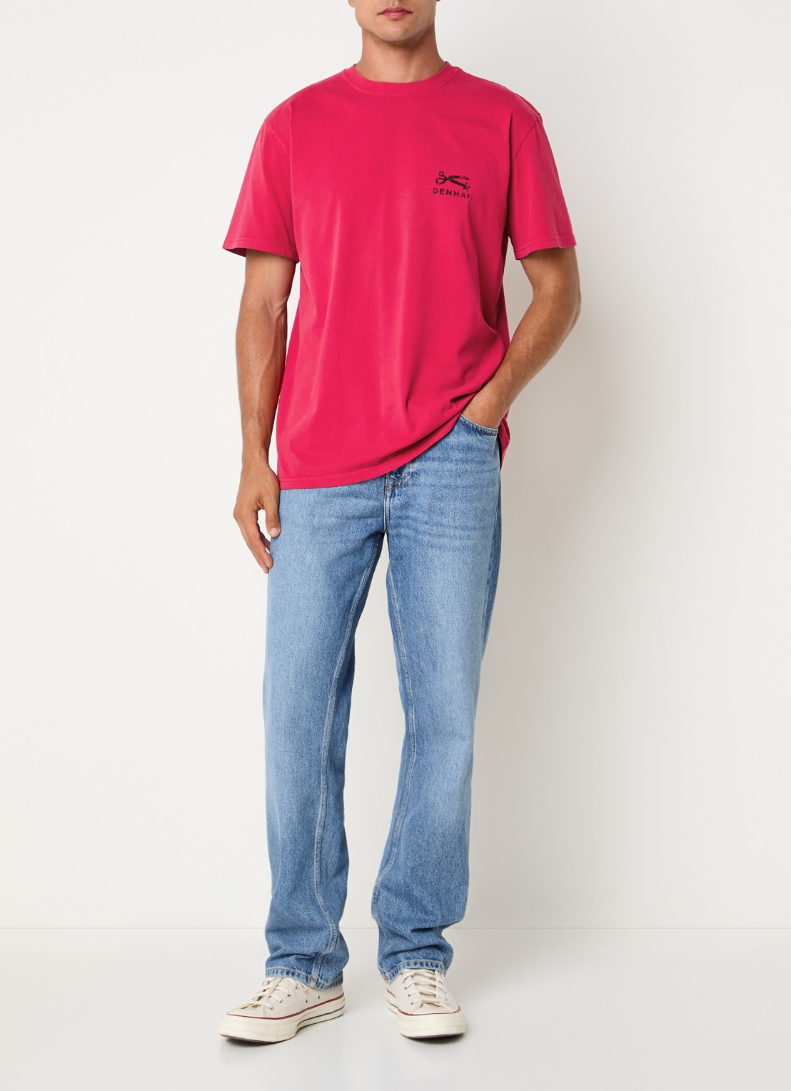 Denham T-shirt met logo- en backprint - voorkant 3 rood