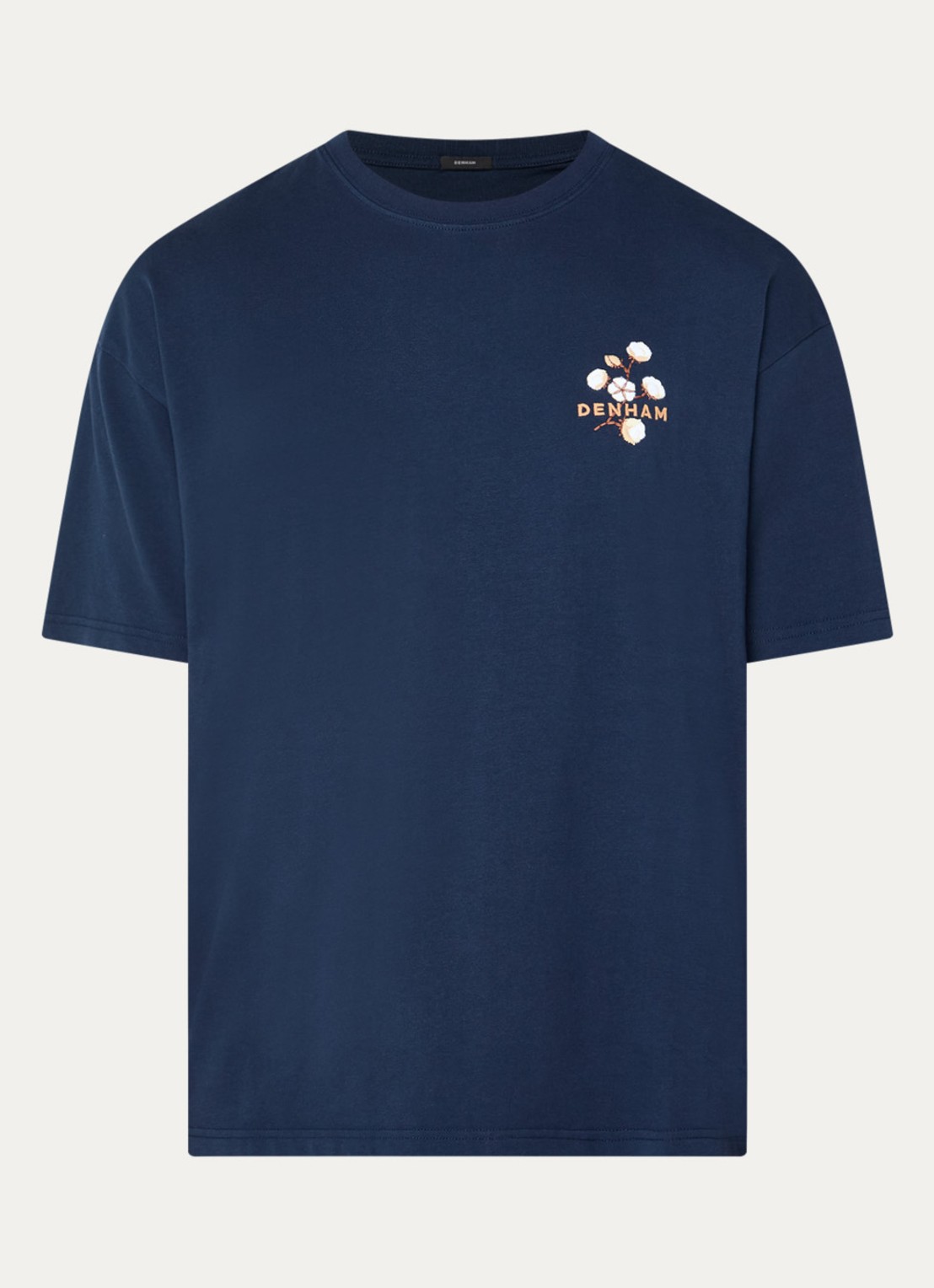 Denham T-shirt met logoprint - voorkant 2 donkerblauw