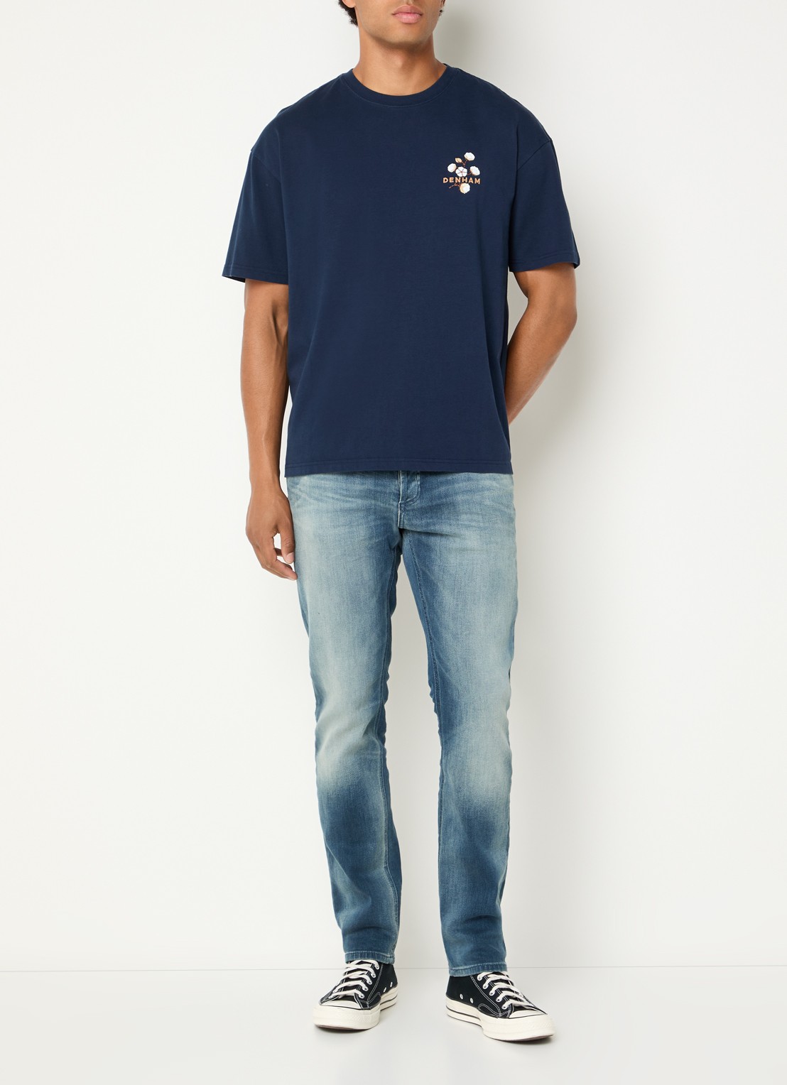 Denham T-shirt met logoprint - voorkant 3 donkerblauw