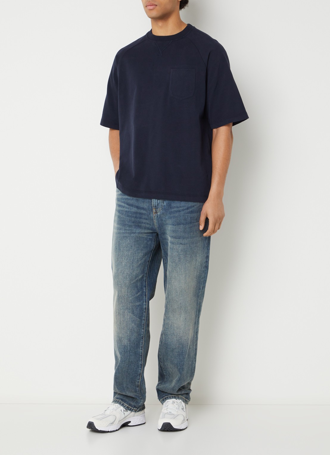 Denham US Navy Pocket T-shirt met borstzak - voorkant 2 donkerblauw