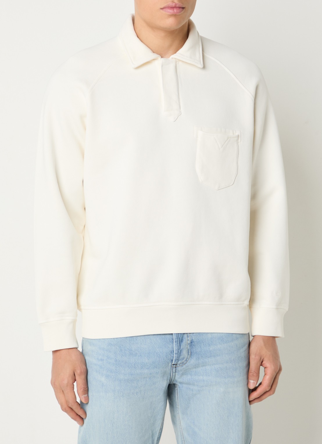 Denham US Navy sweater met polokraag - detail 4 gebroken wit