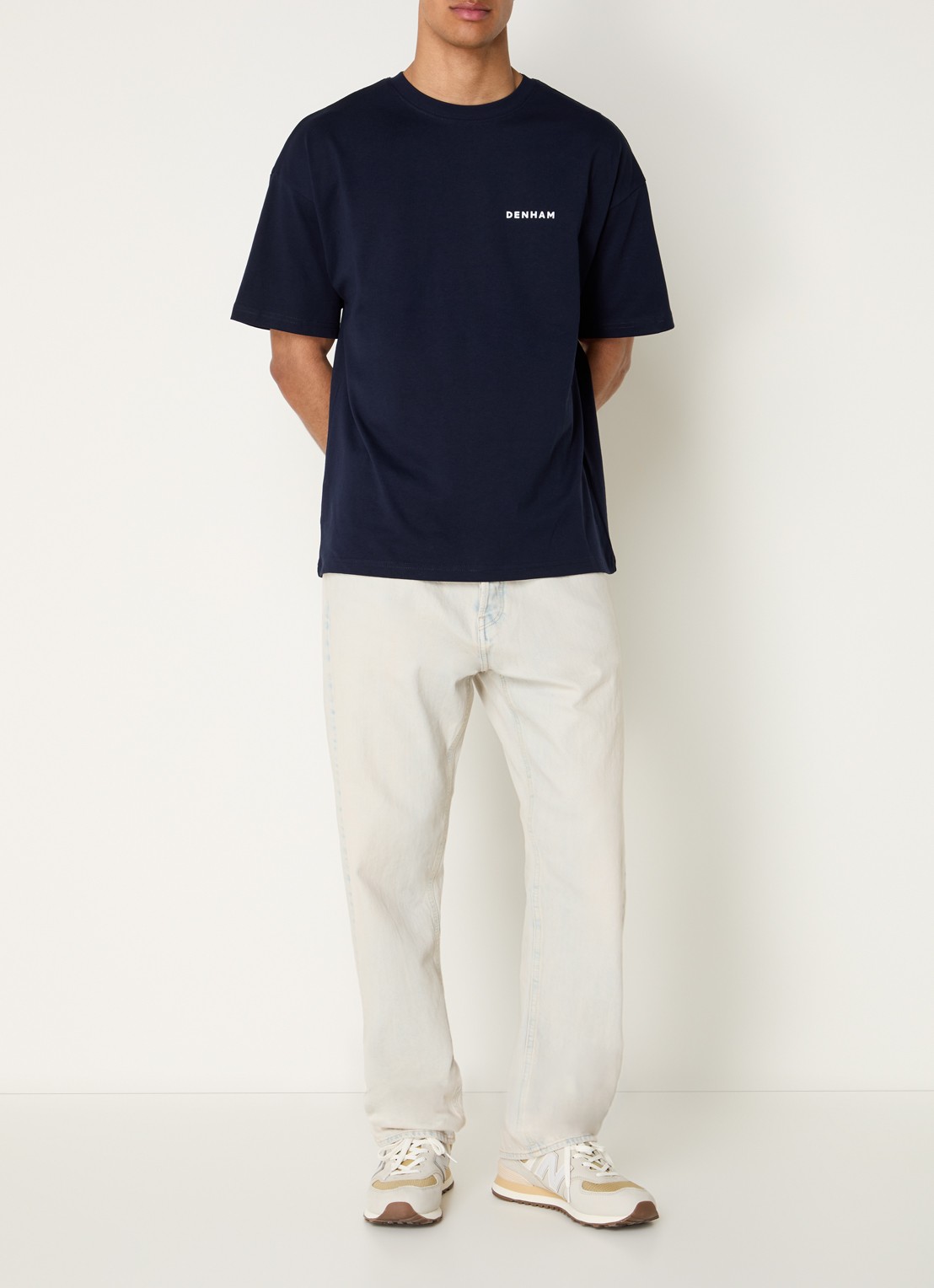 Denham Waine T-shirt met logo- en backprint - voorkant 2 donkerblauw