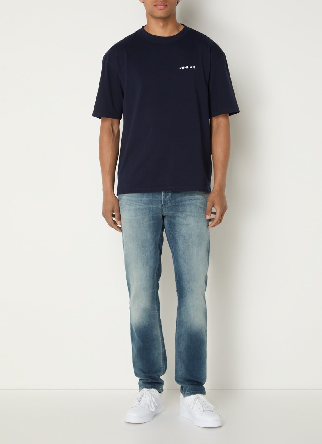 Denham Yatai T-shirt met logo- en backprint - voorkant 4 donkerblauw