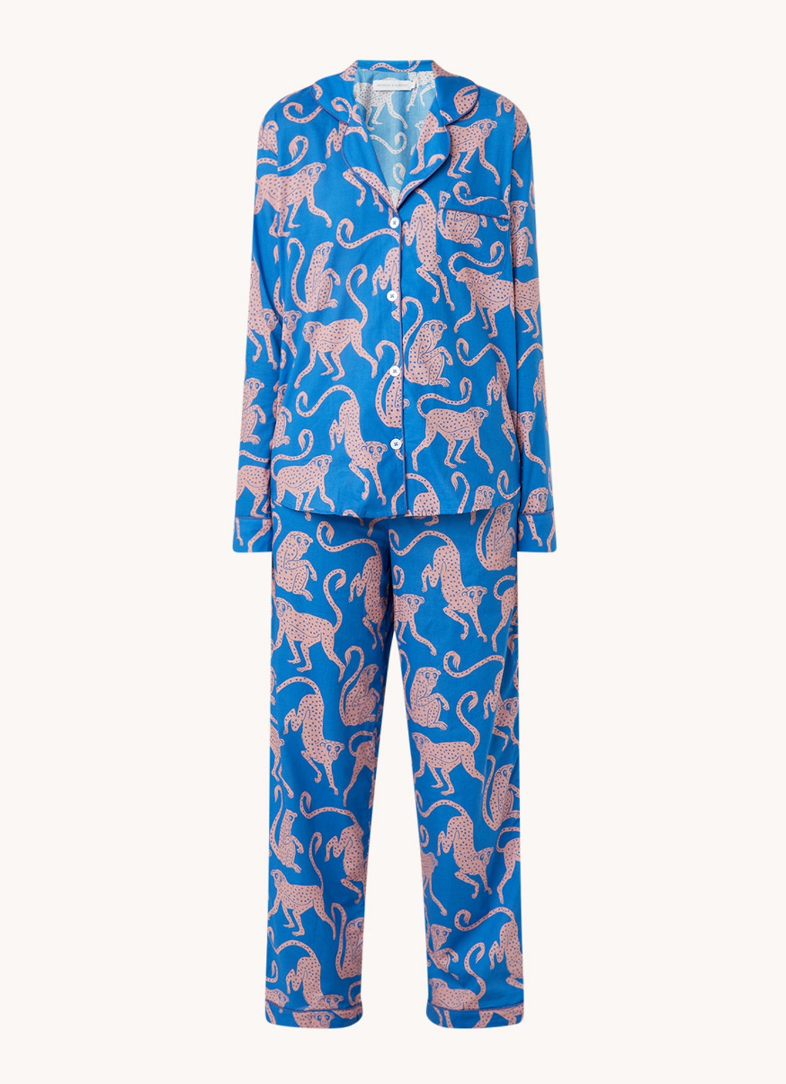 Desmond & Dempsey Chango pyjamaset van  katoen  - voorkant 2 blauw