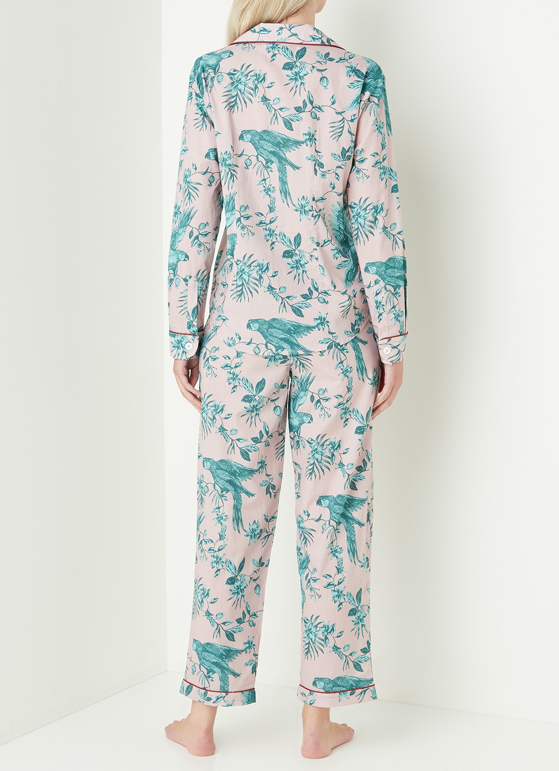 Desmond & Dempsey Parrot pyjamaset van  katoen - achterkant 4 oudroze