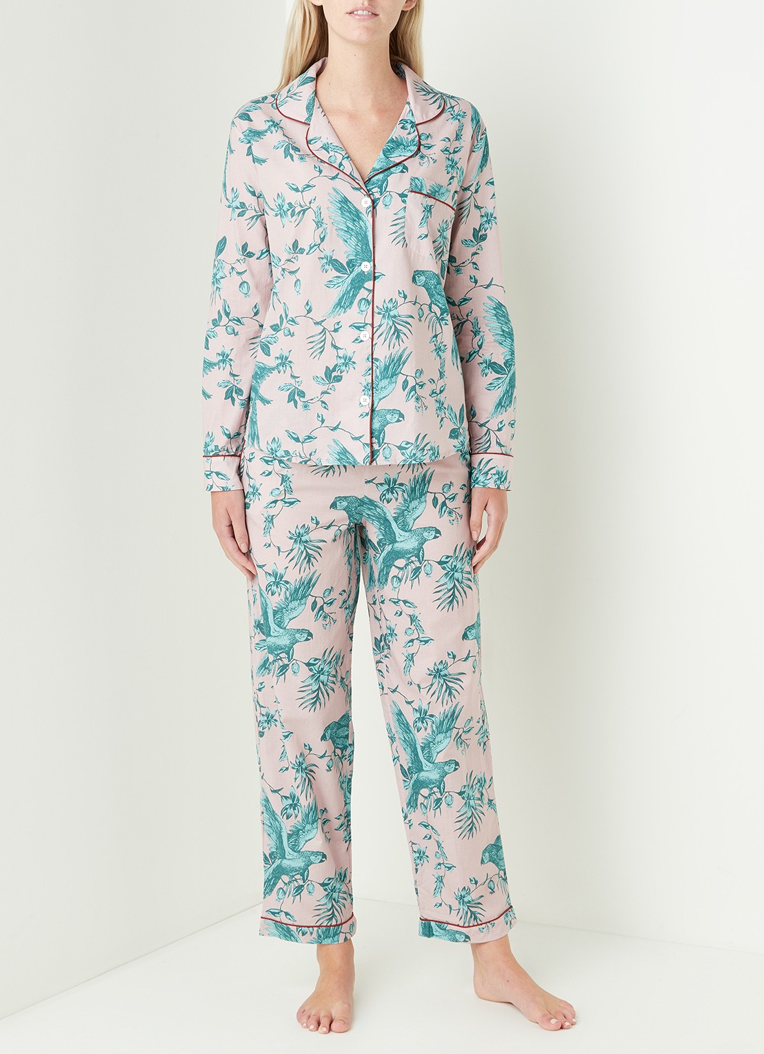 Desmond & Dempsey Parrot pyjamaset van  katoen - detail 3 oudroze