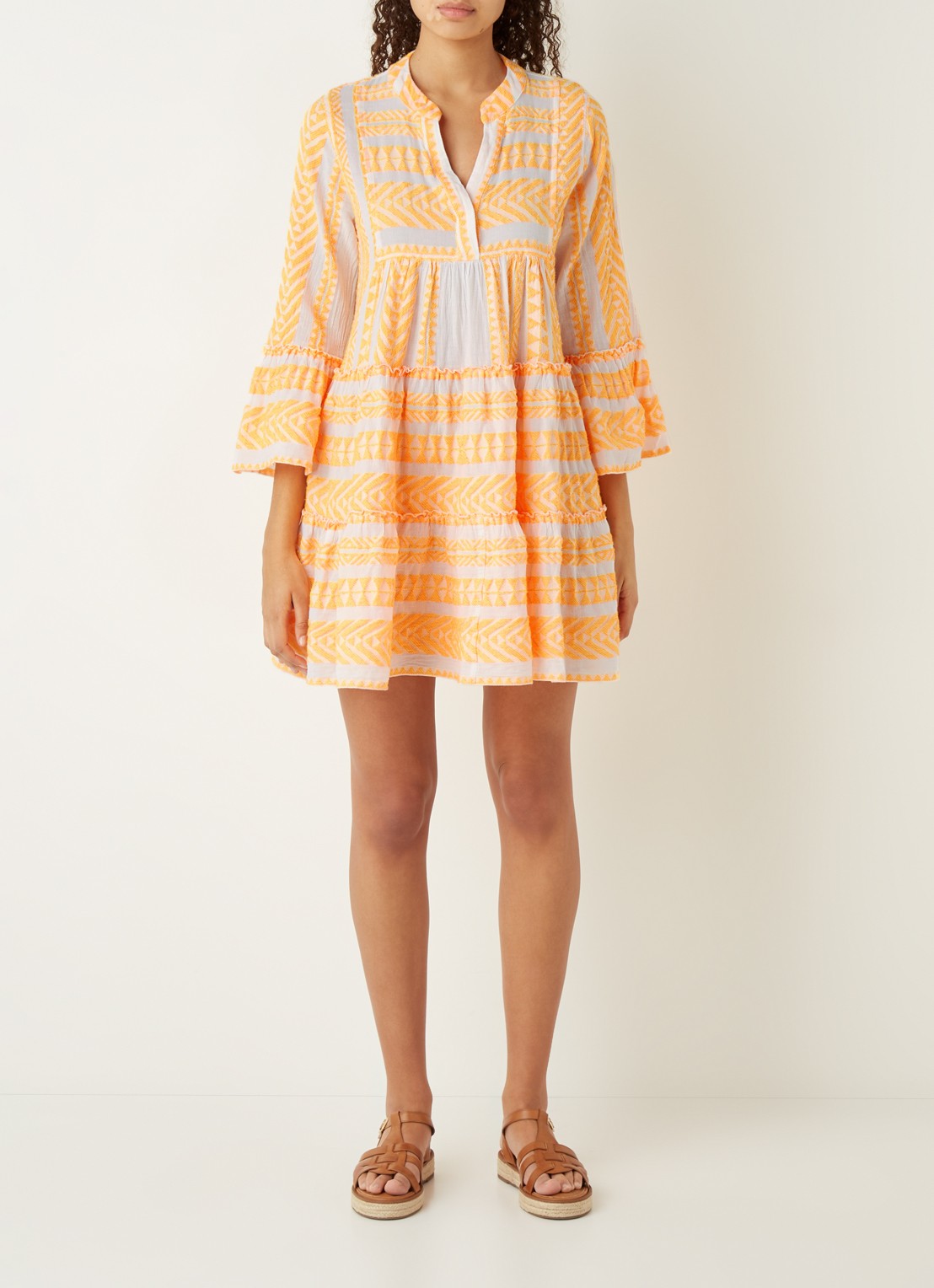 Devotion Ella mini strandjurk met print  - voorkant 4 oranje