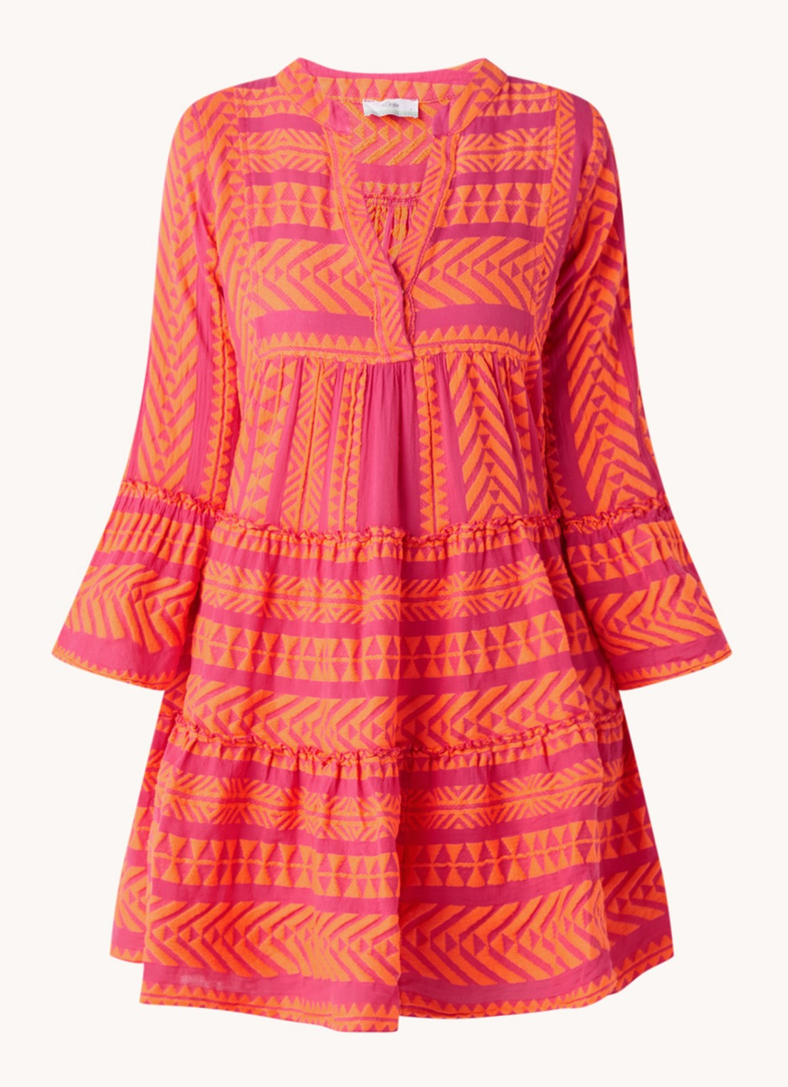 Devotion Ella mini strandjurk met print  - voorkant 2 donkerroze