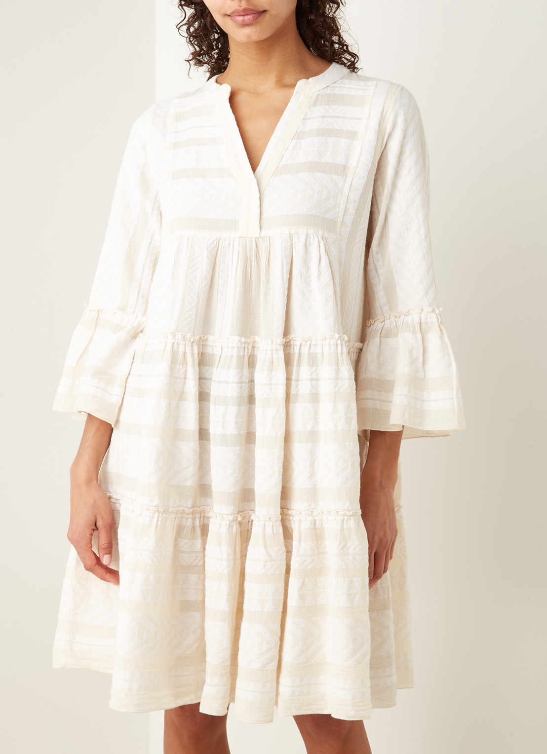 Devotion Ella mini tuniekjurk met print - detail creme