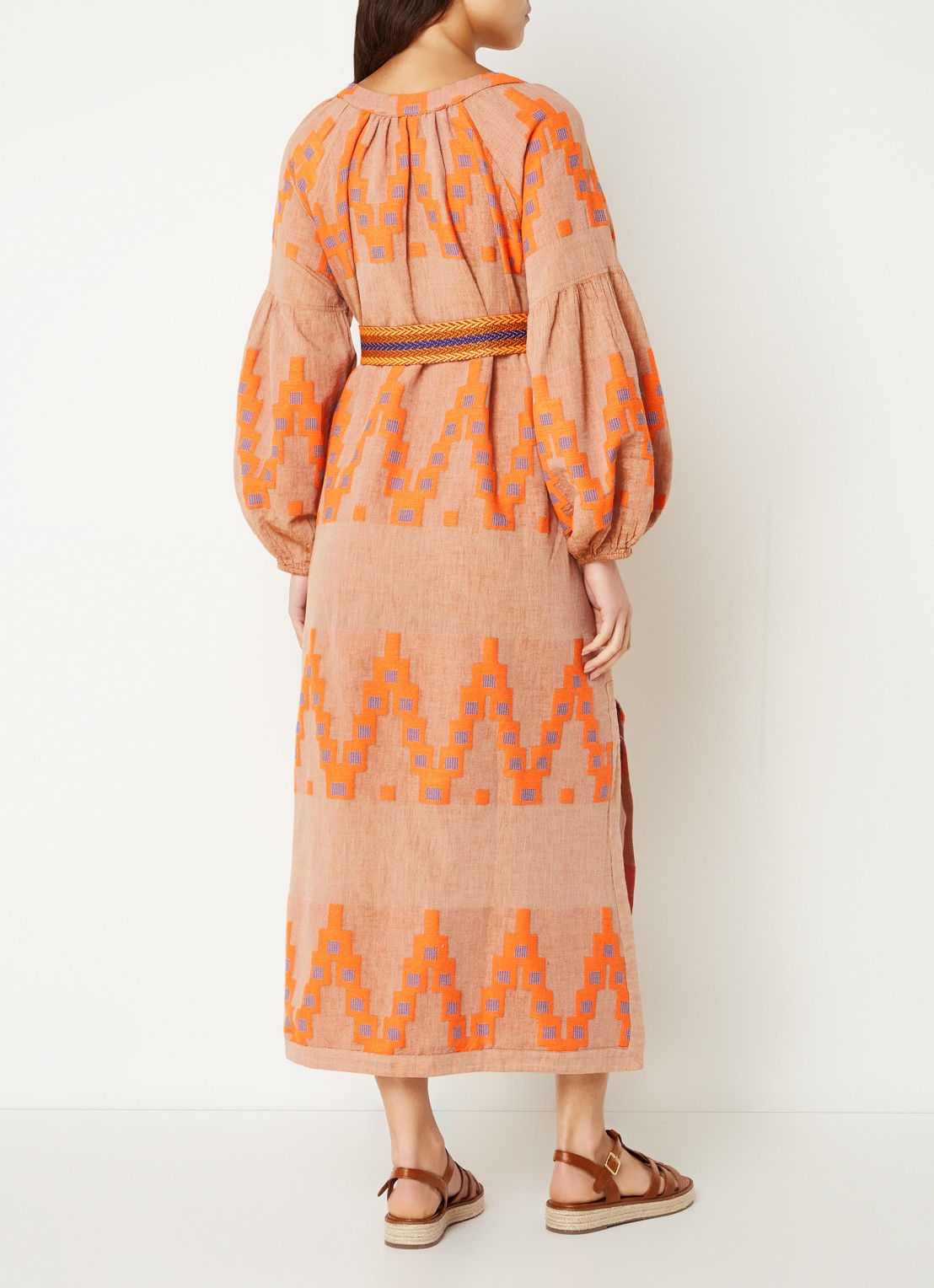 Devotion Korali maxi strandjurk met zijsplitten en strikceintuur - achterkant beige
