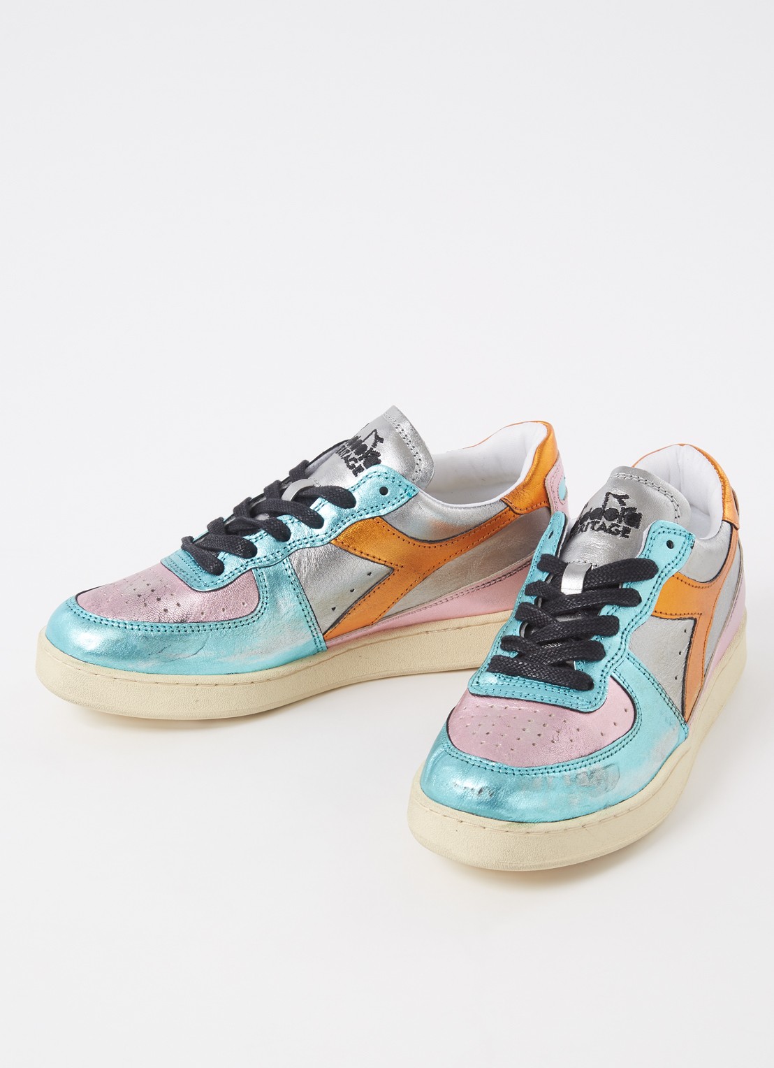 Diadora Mi Basket Low sneaker van leer met metallic finish - detail blauw