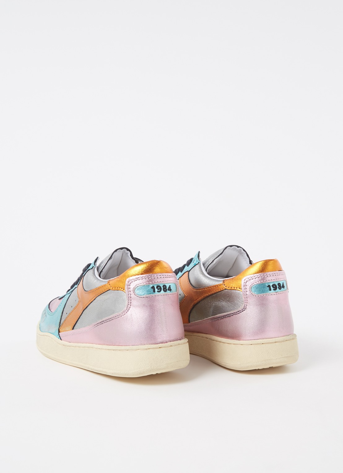 Diadora Mi Basket Low sneaker van leer met metallic finish - detail 2 blauw