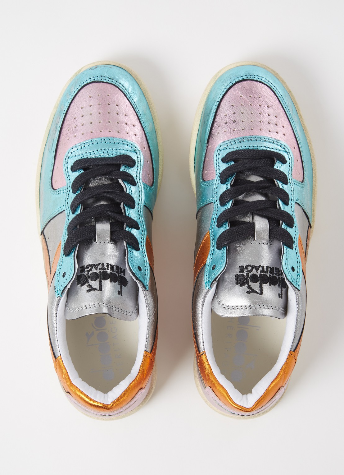 Diadora Mi Basket Low sneaker van leer met metallic finish - detail 3 blauw