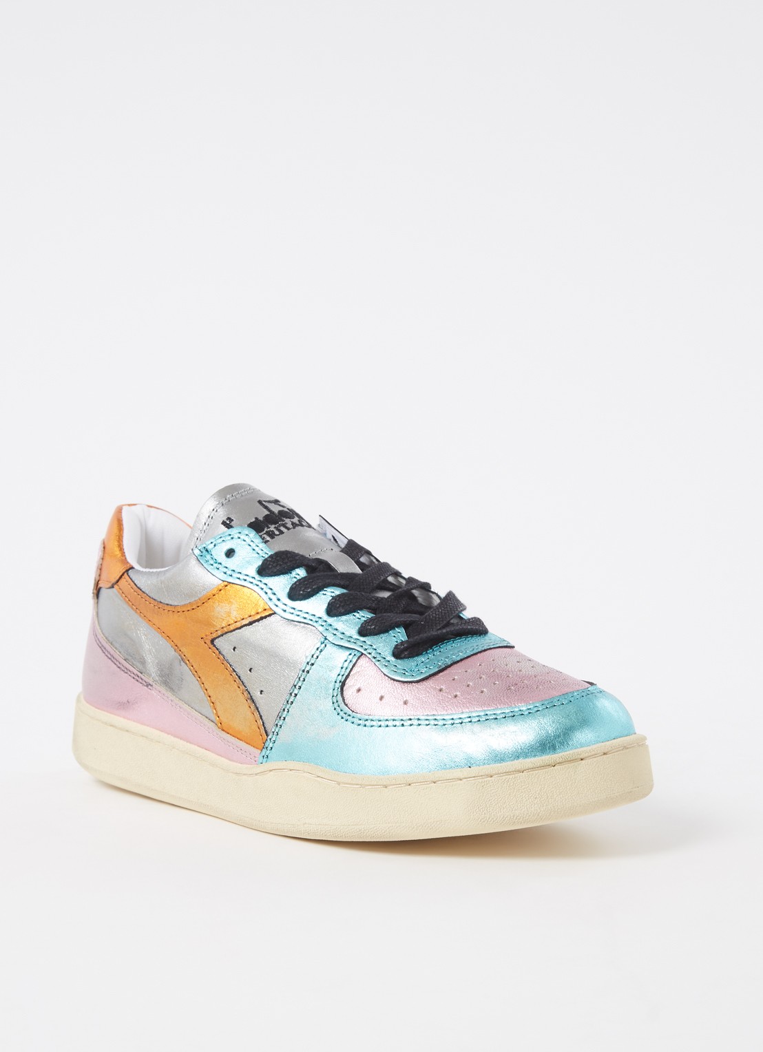 Diadora Mi Basket Low sneaker van leer met metallic finish - voorkant 5 blauw