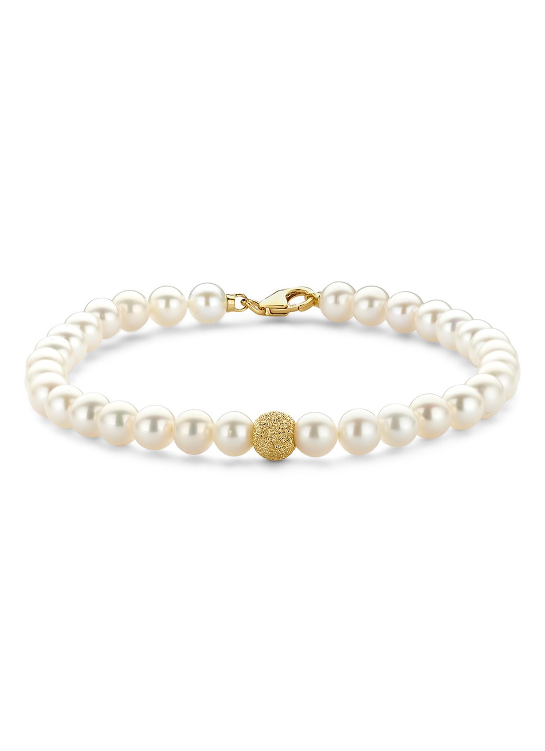 Diamond Point Geelgouden armband witte zoetwaterparel Rivièra - voorkant wit