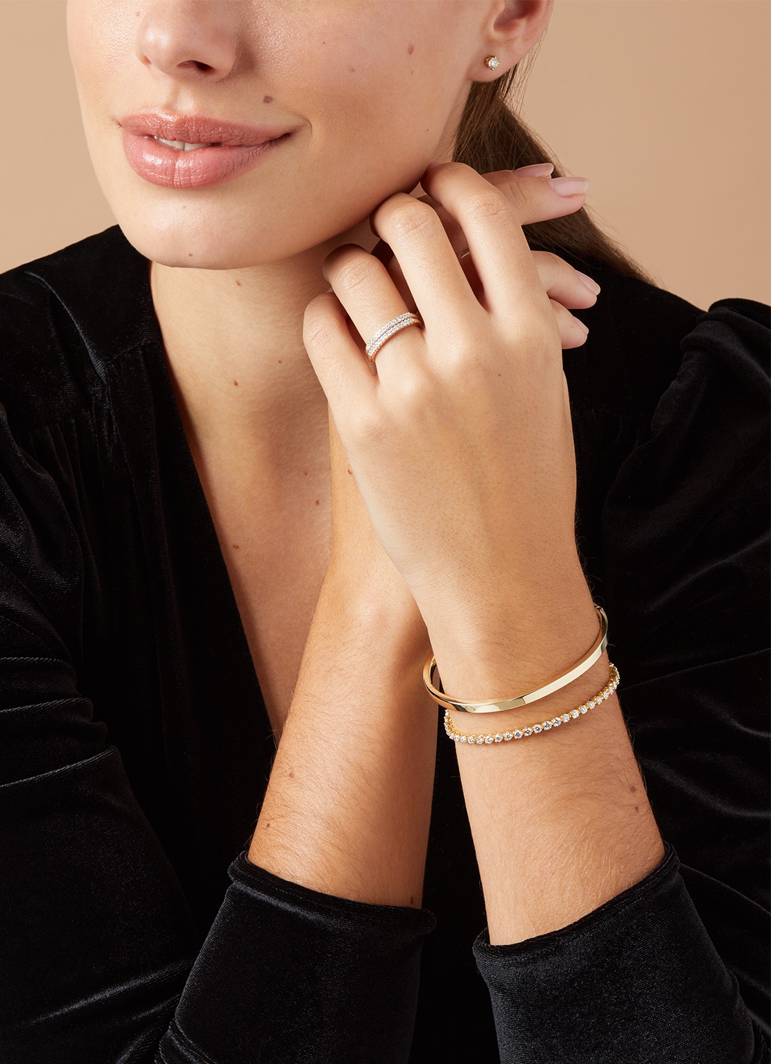 Diamond Point Geelgouden bangle (M) - voorkant 2 geelgoud