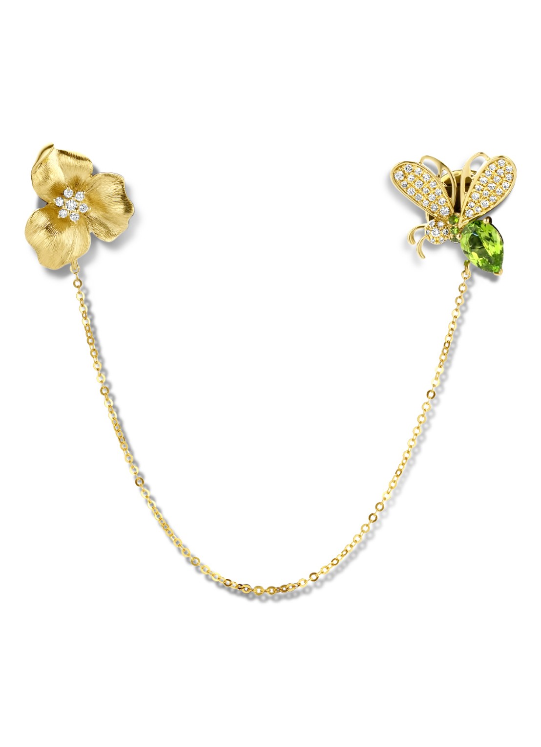 Diamond Point Geelgouden broche, 0.78 ct tsavoriet, Queen Bee - voorkant geelgoud