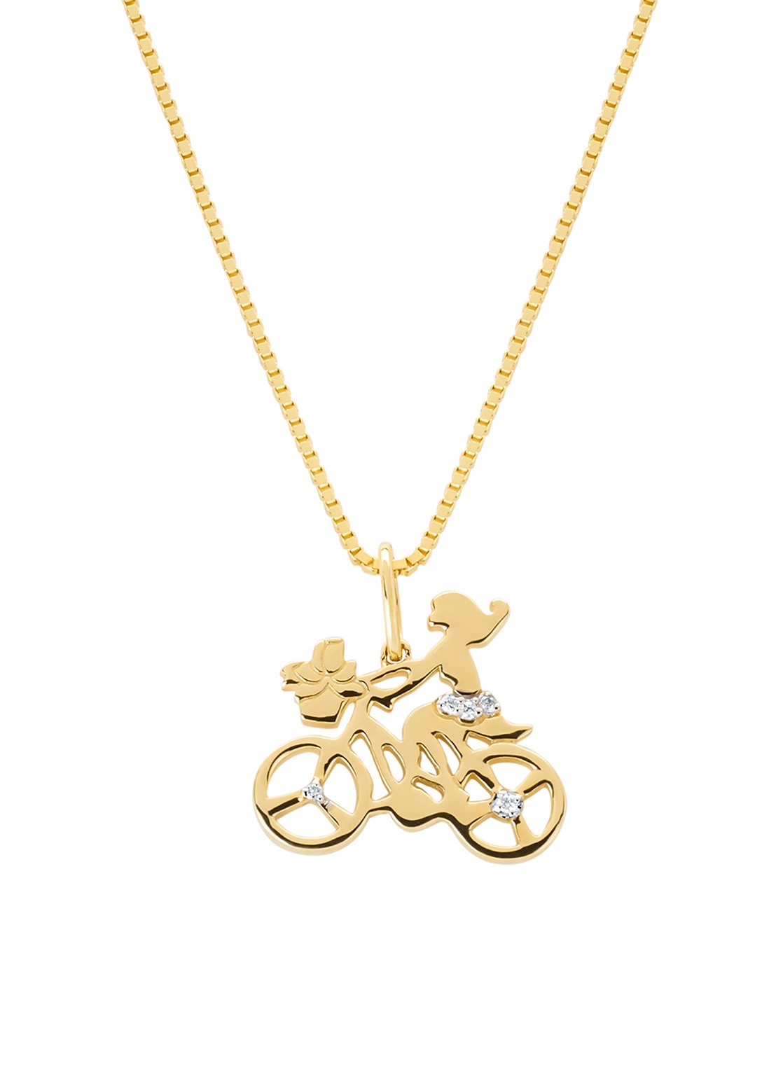 Diamond Point Geelgouden Fiets hanger, 0.02 ct diamant, Dutch icons - voorkant geelgoud