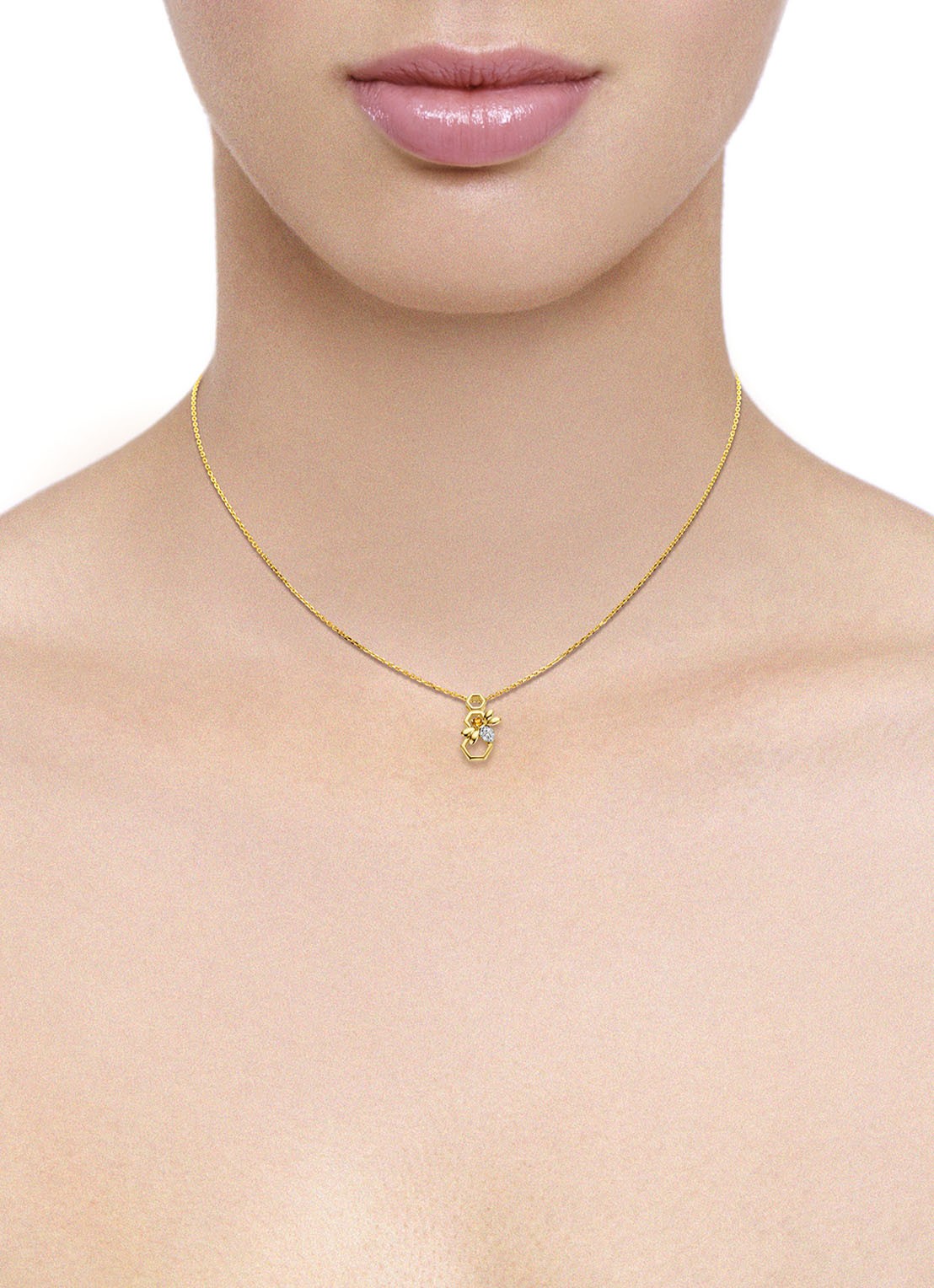 Diamond Point Geelgouden hanger 0.03 ct citrien Queen Bee - voorkant 2 geelgoud