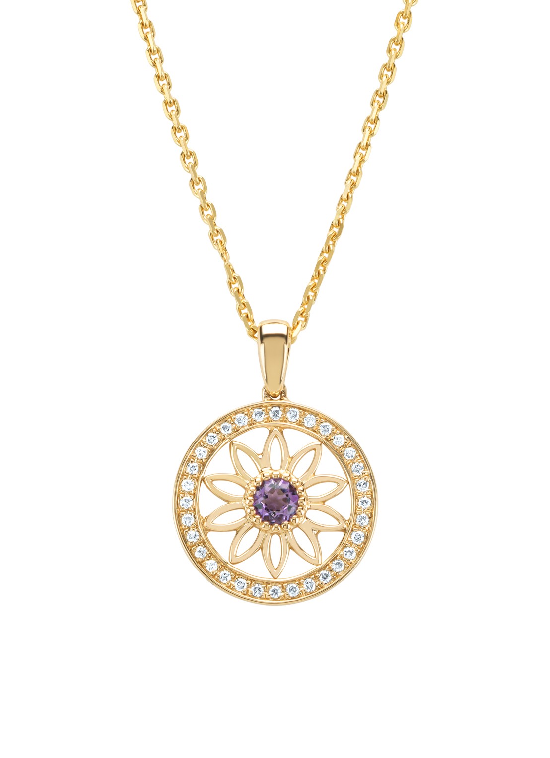 Diamond Point Geelgouden hanger, 0.09 ct amethist, Birthstones - voorkant geelgoud