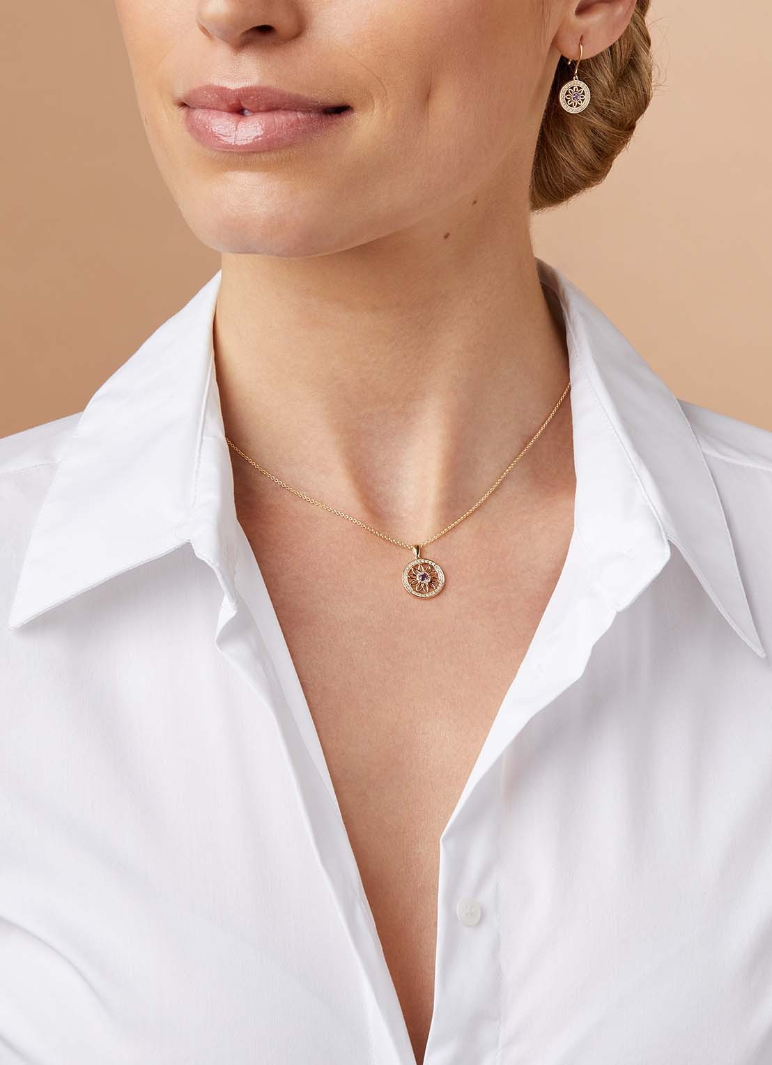 Diamond Point Geelgouden hanger, 0.09 ct amethist, Birthstones - voorkant 2 geelgoud