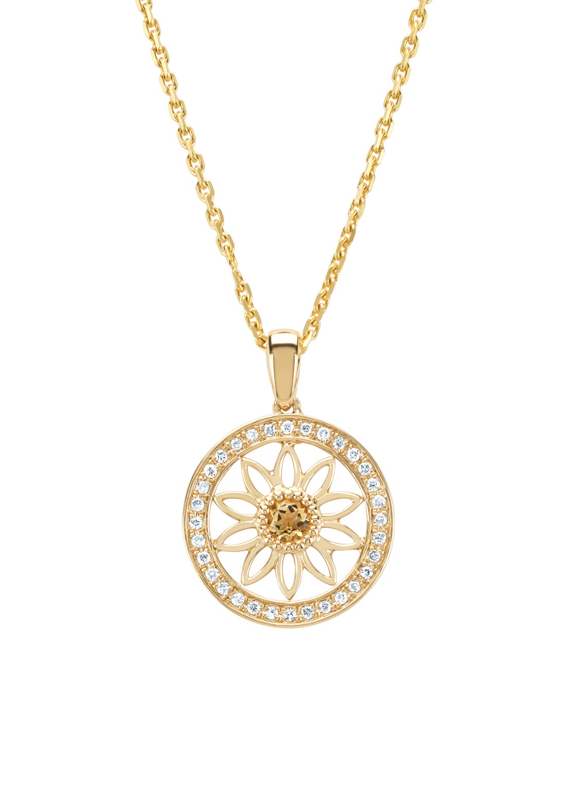 Diamond Point Geelgouden hanger, 0.09 ct citrien, Birthstones - voorkant geelgoud