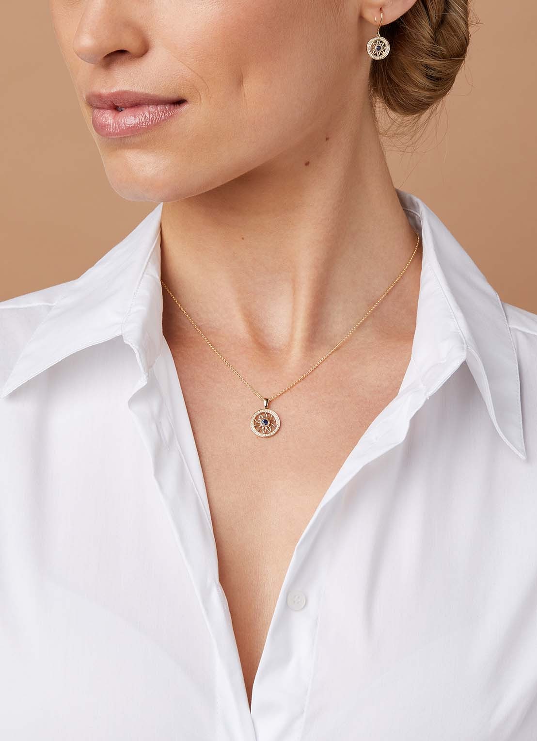 Diamond Point Geelgouden hanger, 0.15 ct saffier, Birthstones - voorkant 2 geelgoud