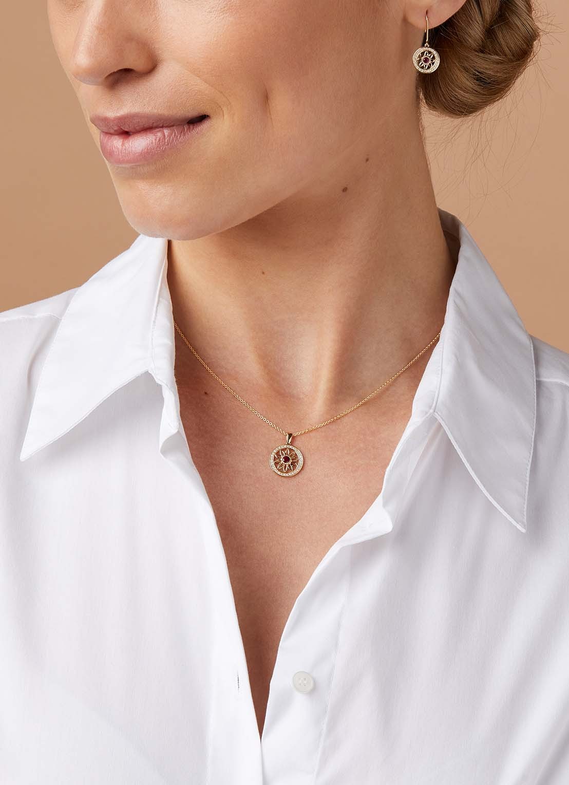 Diamond Point Geelgouden hanger, 0.19 ct robijn ( behandeld), Birthstones - voorkant 2 geelgoud