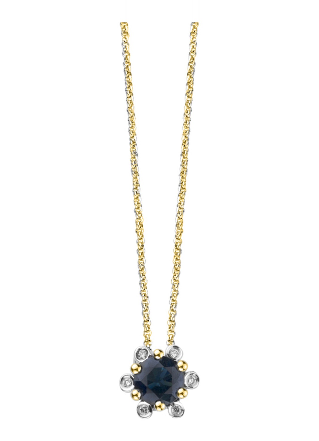 Diamond Point Geelgouden hanger, 0.47 ct blauwe saffier, Empress - voorkant 2 goud