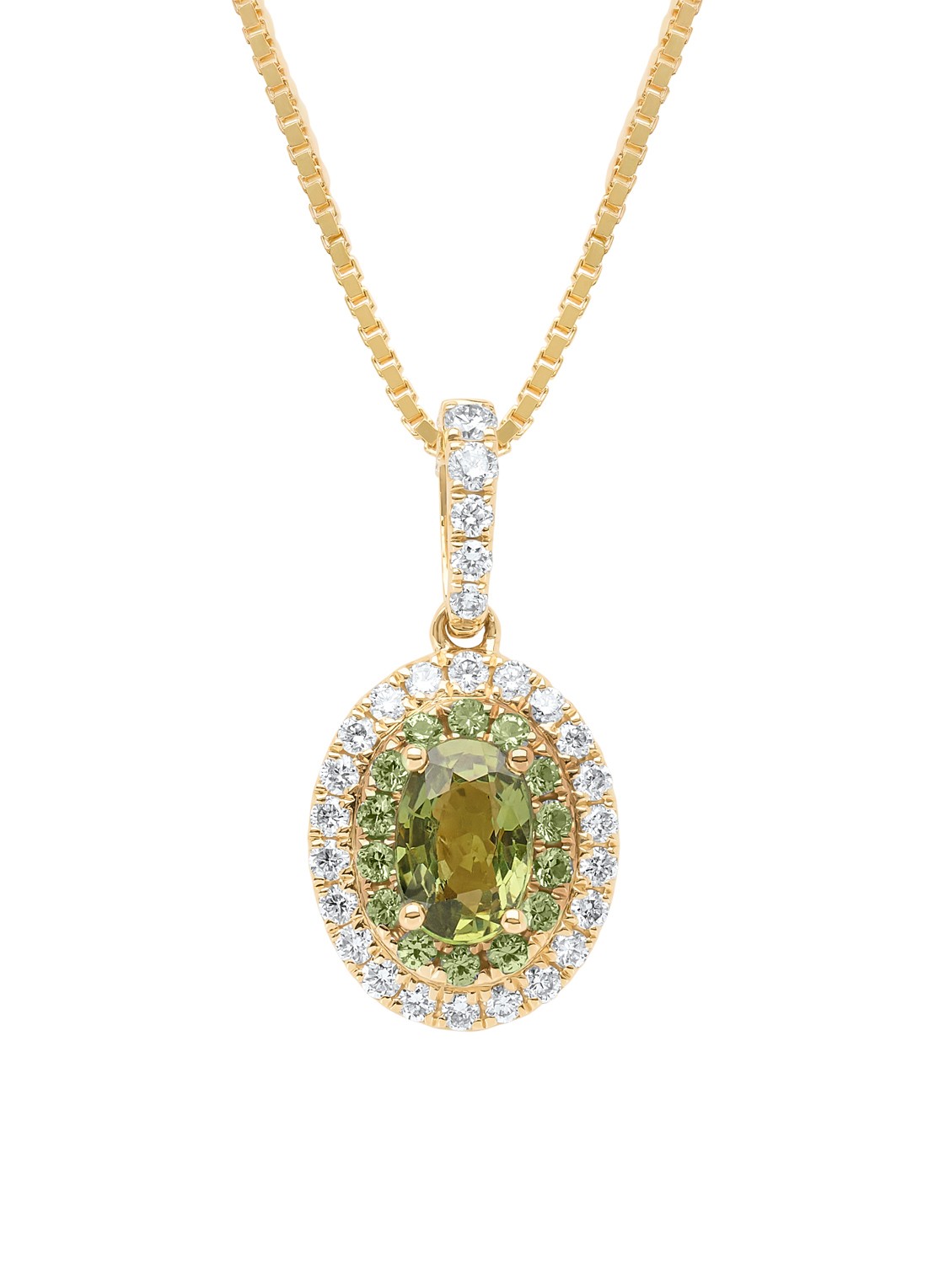 Diamond Point Geelgouden hanger, 0.71 ct groene saffier, Eden - voorkant geelgoud