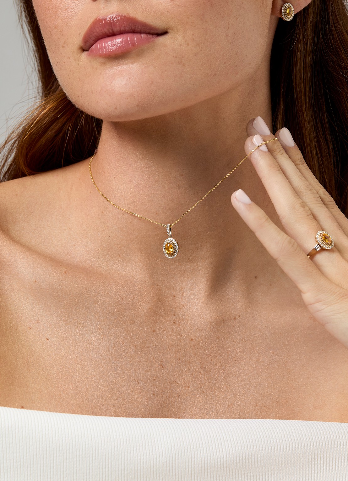 Diamond Point Geelgouden hanger, 0.75 ct oranje saffier ( bew, Eden - detail 4 geelgoud