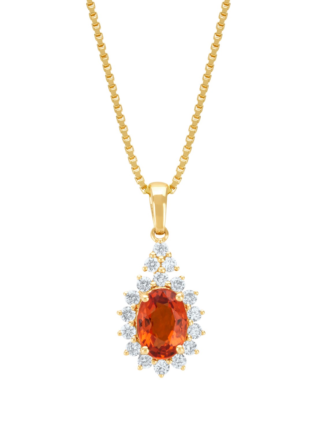 Diamond Point Geelgouden hanger, 1.00 ct oranje saffier, Eden - voorkant geelgoud