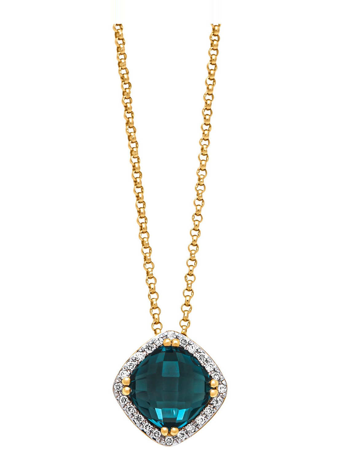Diamond Point Geelgouden hanger, 1.96 ct london topaas, Fiësta - voorkant blauw