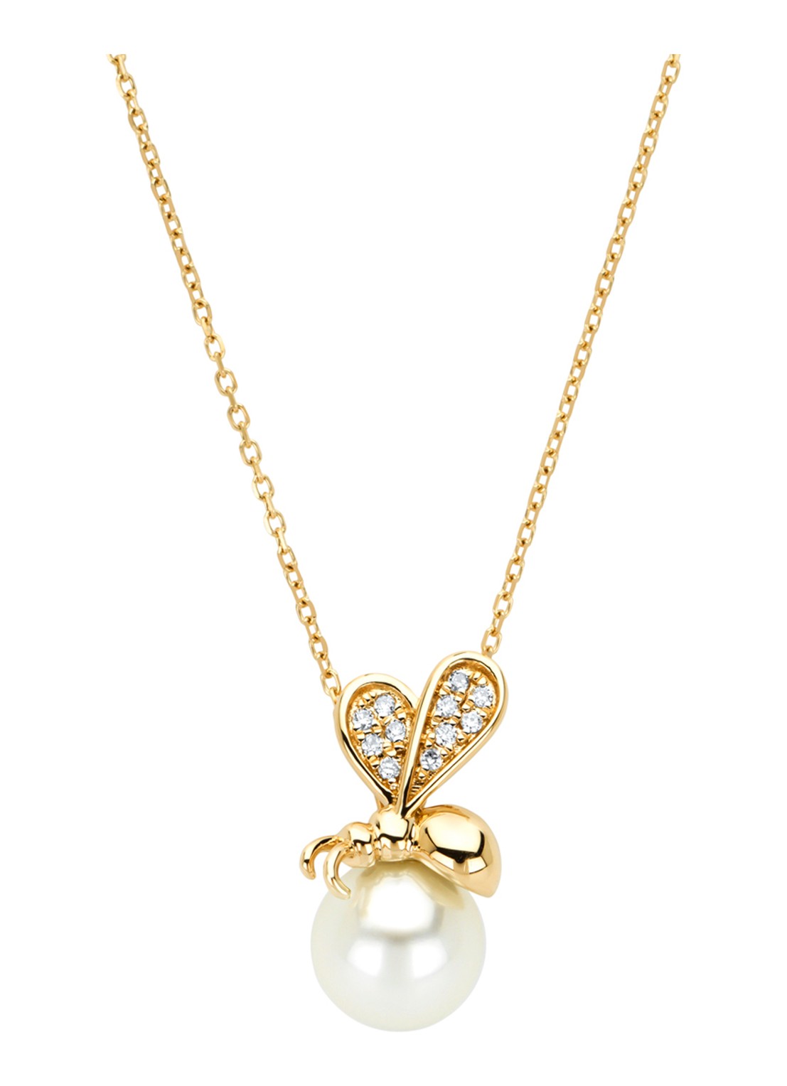 Diamond Point Geelgouden hanger, 2.50 ct zoetwaterparel, Queen Bee - voorkant geelgoud