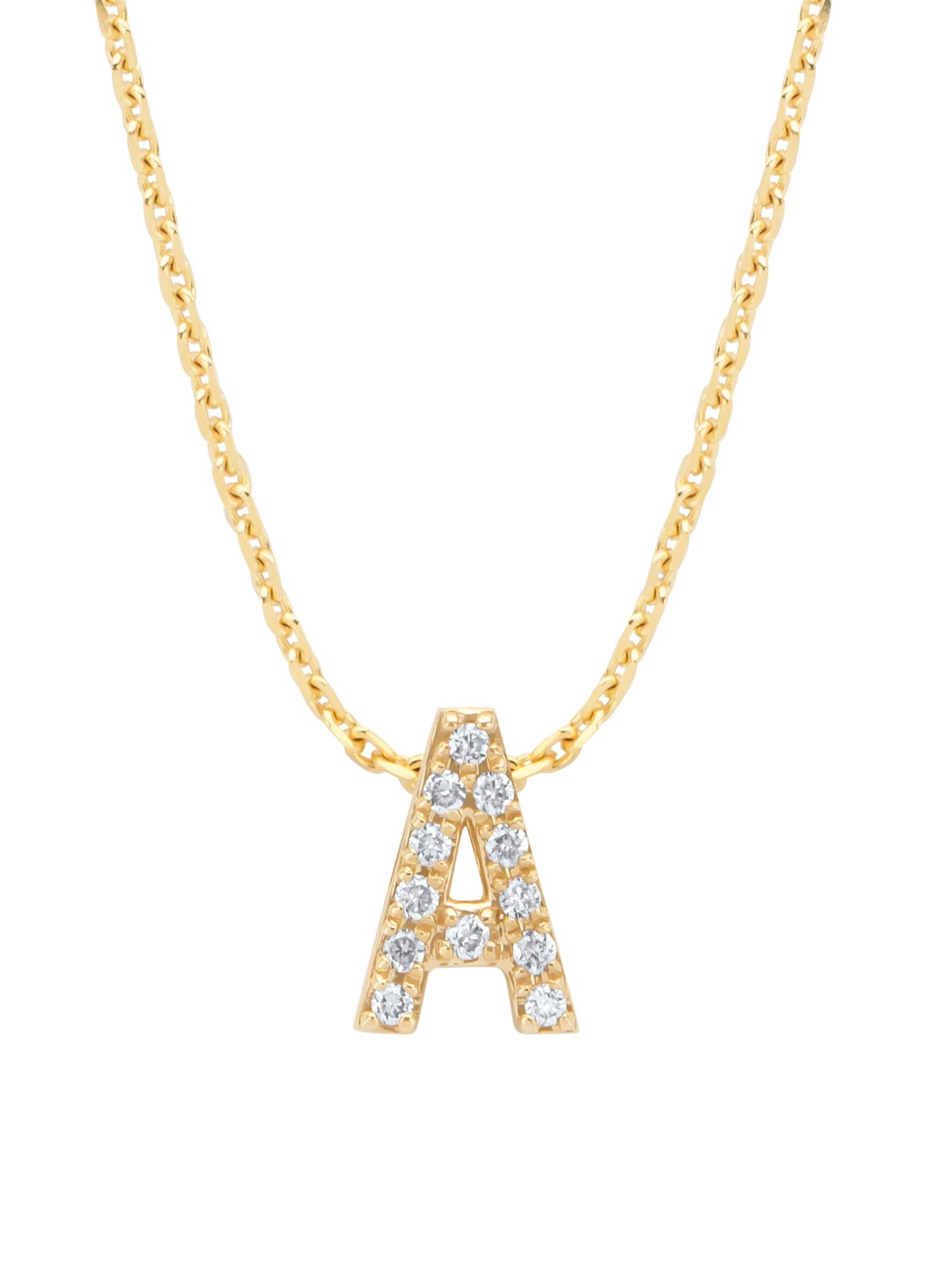 Diamond Point Geelgouden hanger A, 0.05 ct diamant, Alphabet - voorkant 2 geelgoud