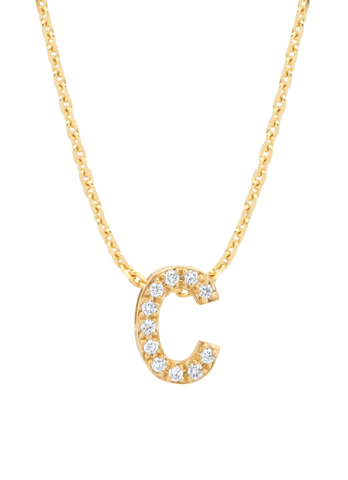 Diamond Point Geelgouden hanger C, 0.04 ct diamant, Alphabet - voorkant 2 geelgoud