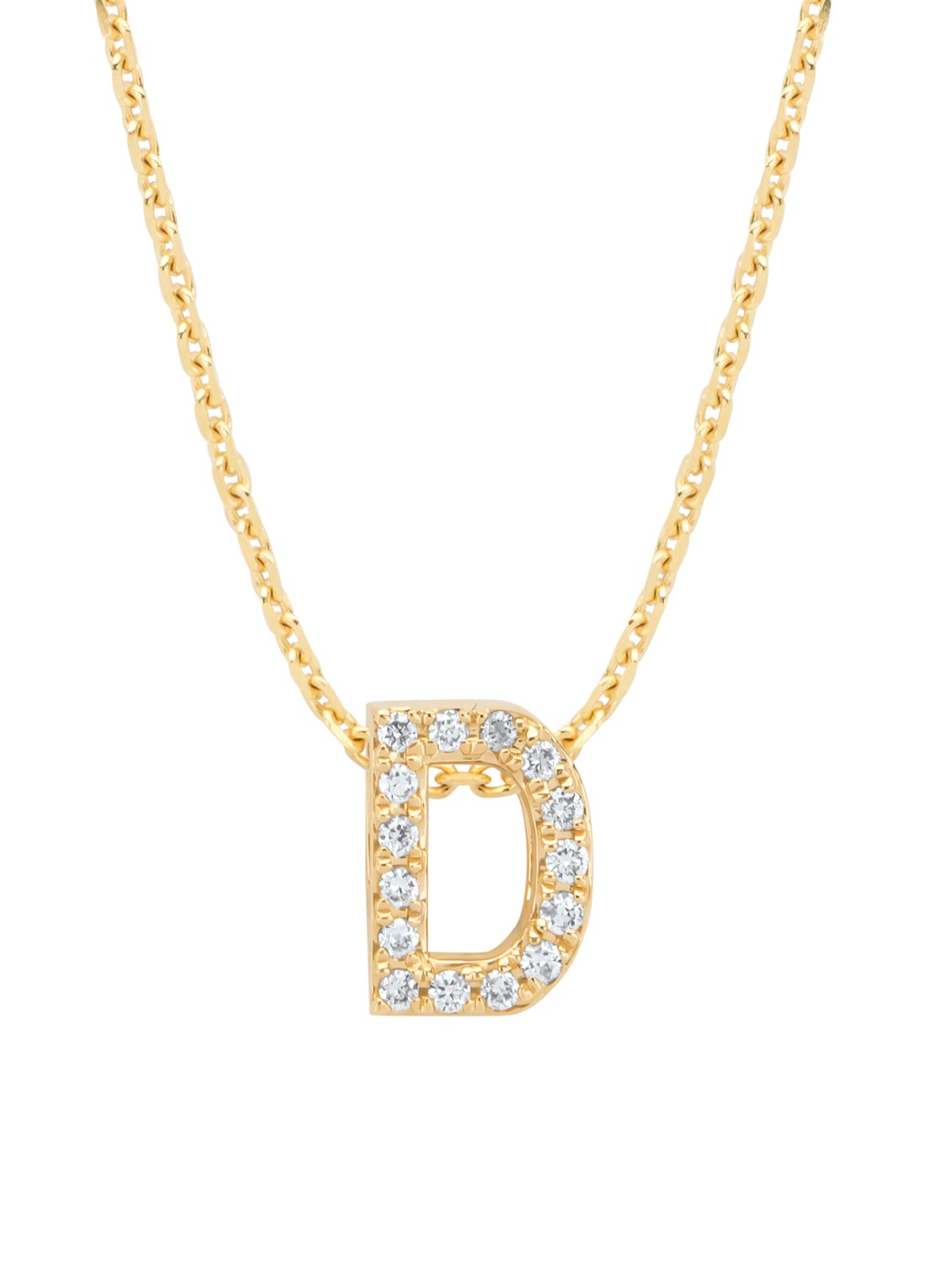 Diamond Point Geelgouden hanger D, 0.05 ct diamant, Alphabet - voorkant 2 geelgoud