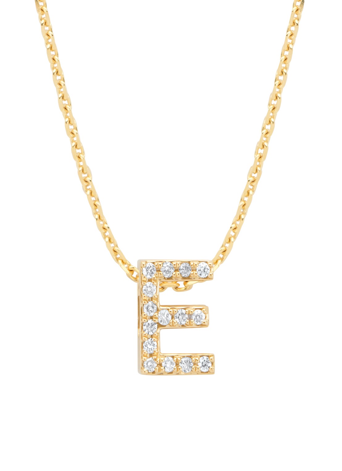 Diamond Point Geelgouden hanger E, 0.05 ct diamant, Alphabet - voorkant geelgoud