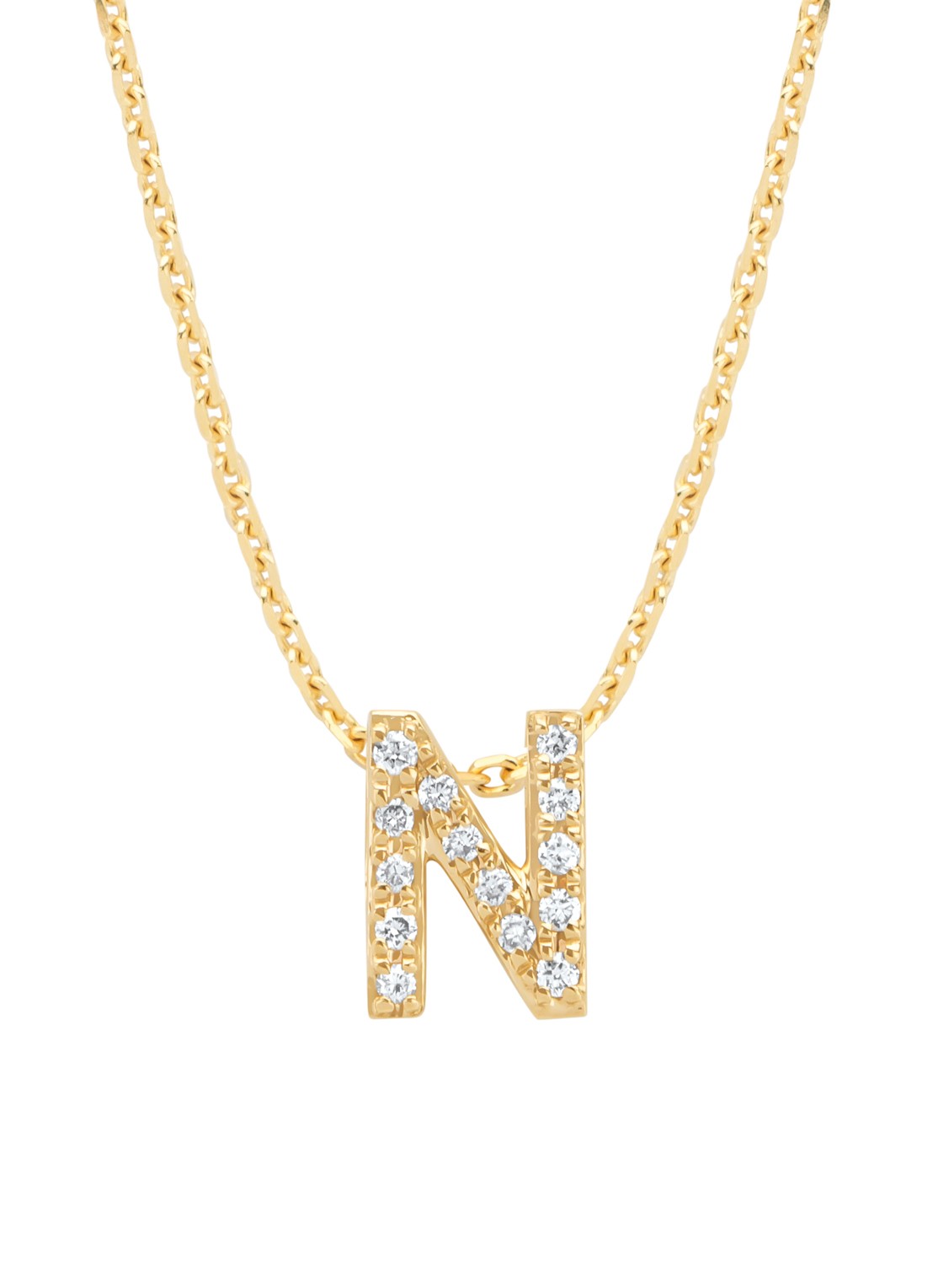 Diamond Point Geelgouden hanger N, 0.05 ct diamant, Alphabet - voorkant 2 geelgoud