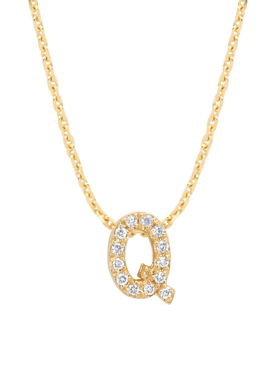 Diamond Point Geelgouden hanger Q, 0.05 ct diamant, Alphabet - voorkant geelgoud